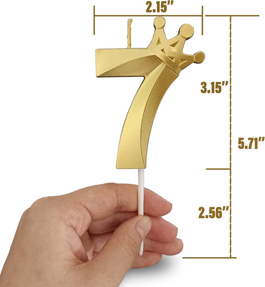 The Number 7 Gold Birthday Candles for Cake is Beautiful Number Candles for 7th Birthday Decorations for Boys and Girls (Gold-7, Crown)