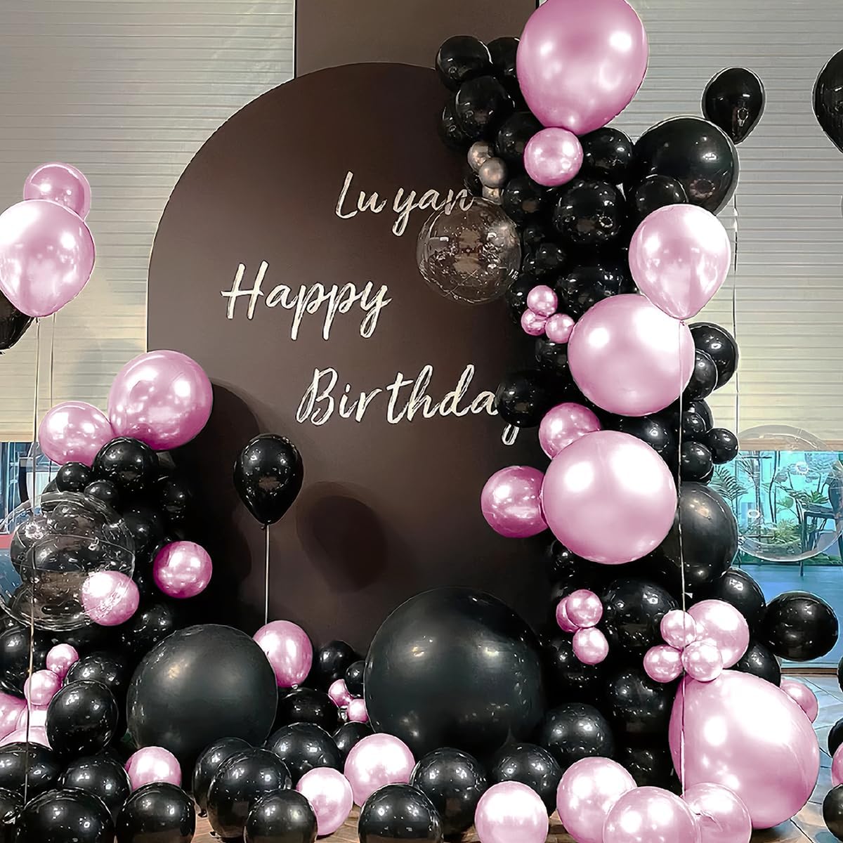 Metallic Pink Black Balloons Arch Kit, 151Pcs Black Chrome Pink and Bobo Balloons Garland 18 12 10 5 inch for Birthday Wedding Bachelorette Anniversary Halloween Christmas Party Decorations