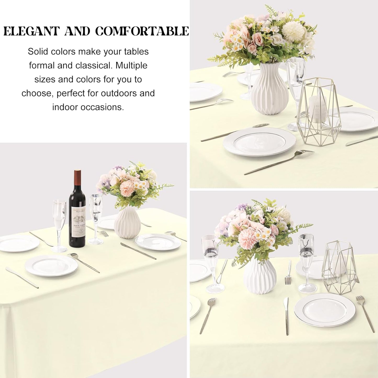 4 Pack Rectangle Tablecloth for 6 Foot Tables Washable Polyester Table Cover for Wedding Dining Table Parties Banquet（60x102 Beige）