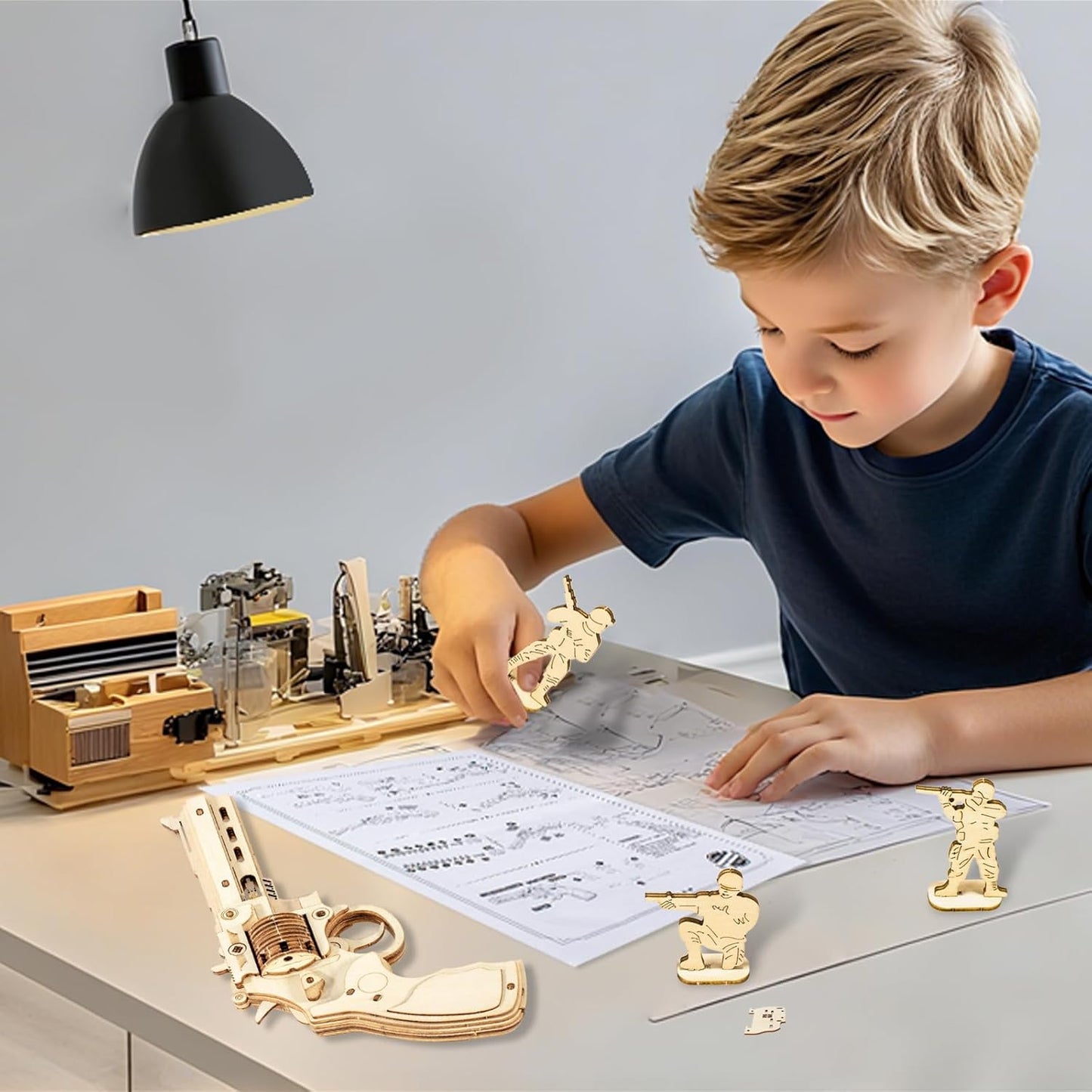 3D Wooden Puzzles for Adults,Wooden Toy for Kids and Adults,Model Building Kit,Educational Brain Teaser,Best Educational Christmas Birthday Day Gift for Friends (Wooden Revolver)