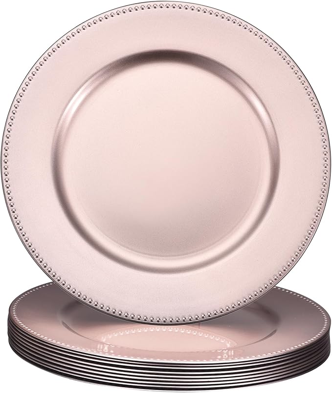 uxcell 10pcs Charger Plates Bulk 13 Inch Plastic Charger Plates Round Plate Chargers for Dinner Wedding Party Event Table Setting Decoration Rose Gold