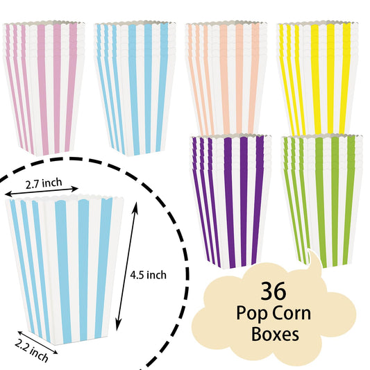 36 Pcs Striped Popcorn Boxes 2 x 4.5 x 2.7 inch Mini Popcorn Boxes Disposable Snack Popcorn Bags Cardboard Popcorn Container for Party