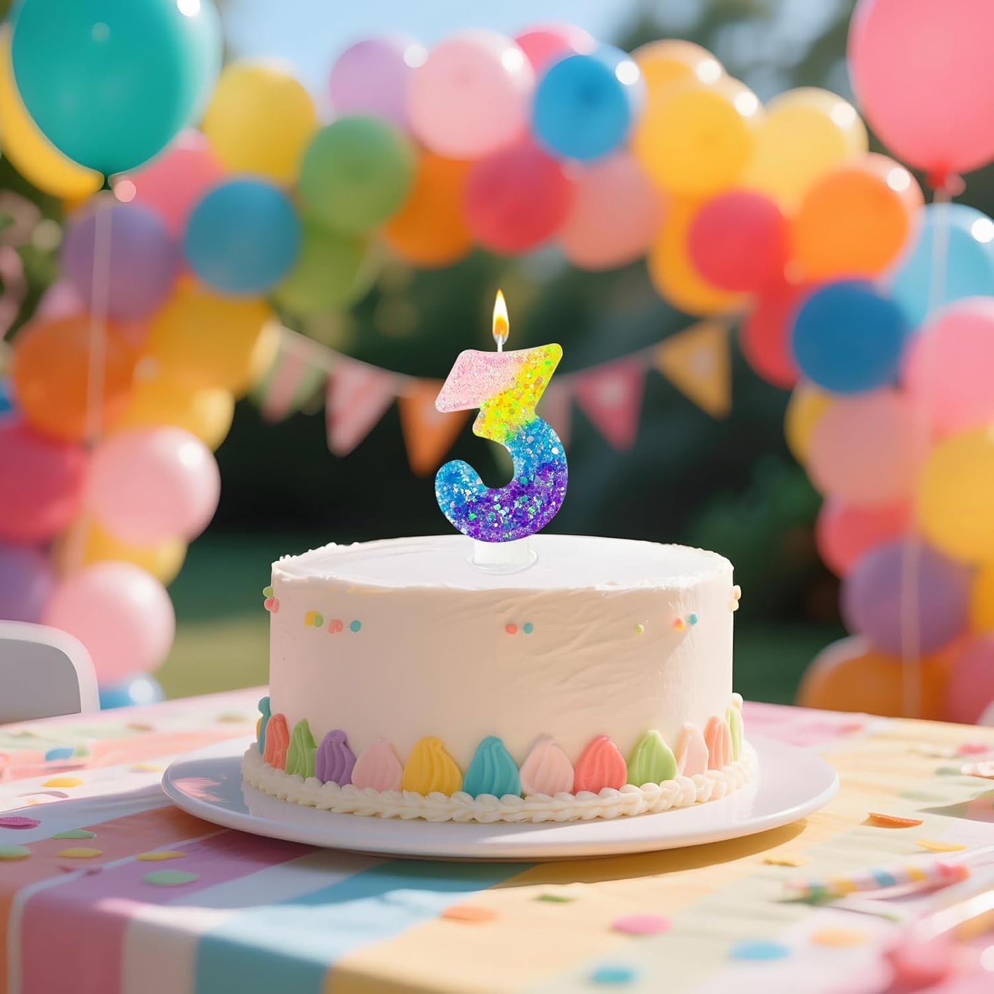 Birthday Candles Pastel Macaron Glitter 3D Rainbow Number Candles for Birthday Cake Girls Women Sweet Theme Birthday Wedding Anniversary Party Cake Decoration (Number 3)