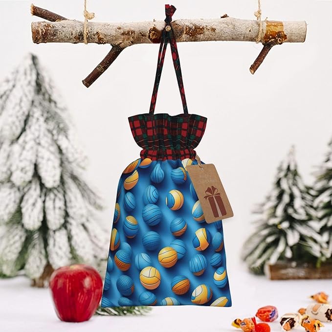 PULaif Blue Volleyball Christmas Drawstring Gift Bags, Large Size Christmas Bags For Gifts Party Favors, Xmas Gift Bags