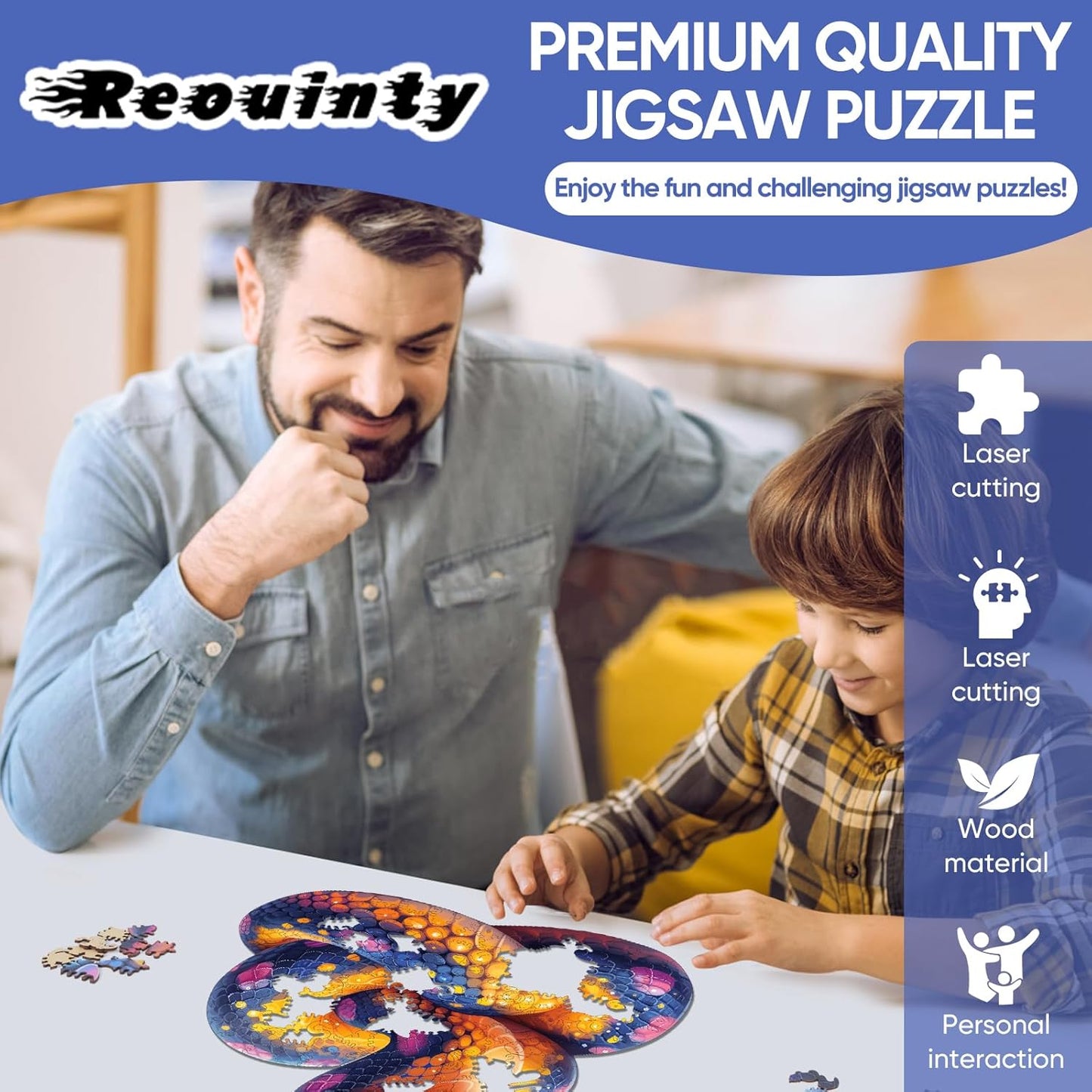 Reouinty Wooden Puzzle for Adults, Snake Puzzles, Puzzles for Older Kids, Snake Wall Decor, Wooden Jigsaw Puzzles Creative Gift for Family Game 10.8 x 11 in
