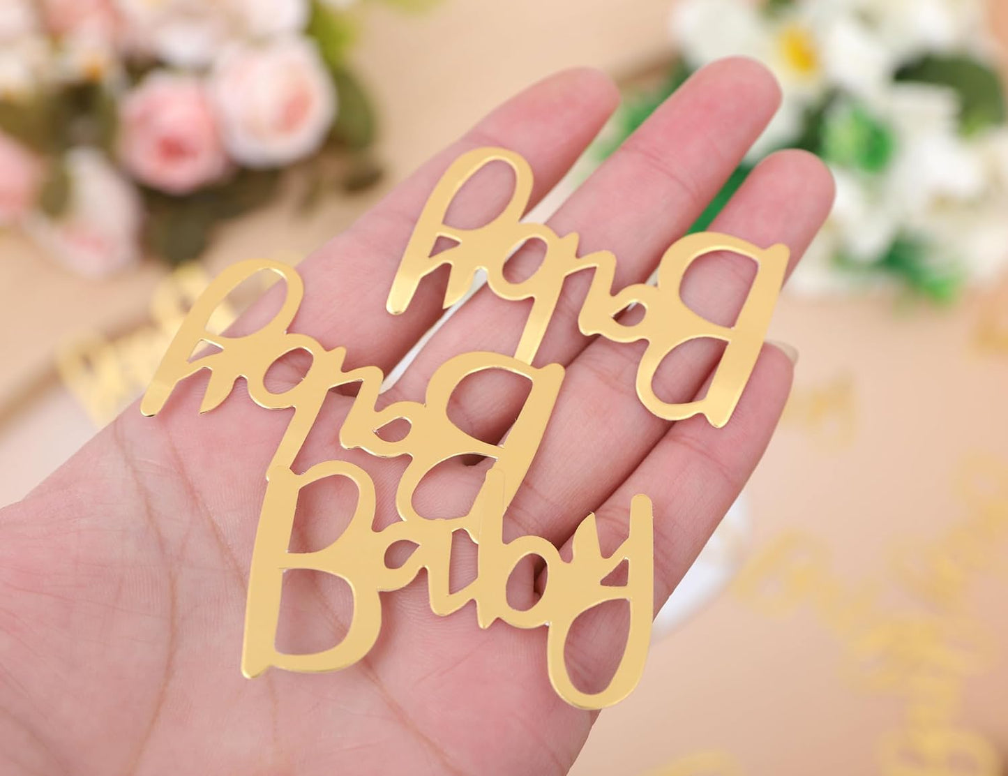 200pcs Baby Shower Confetti- Confetti Party Table Scatter, New Mum Confetti, Gold Foiled Confetti Double, Baby Sprinkle, Gender Reveal Party Supplies, Baby Confetti for Baby Shower