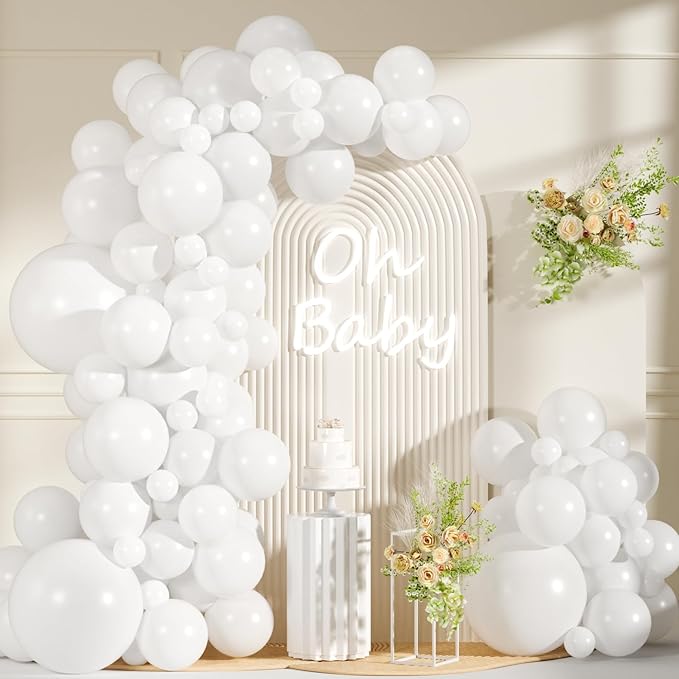 99pcs White Balloons, 18/12/10/5 Inch Different Sizes White Wedding Balloon Arch Kit for Baby Shower Bridal Shower Engagement Birthday Party Decorations