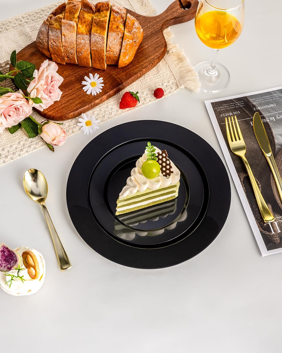BESTVIP 100PCS Black Plastic Plates, Disposable Party Plates with 50 Dinner Plates and 50 Dessert Plates, Plastic Plates for Party, Wedding Birthday and Halloween (Black, 100PCS)