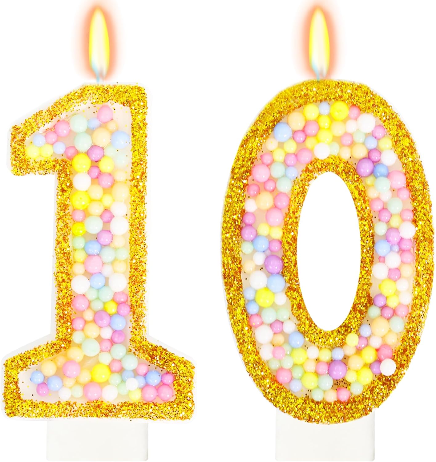 10th Birthday Candle for Cake, Colorful Macaron Numeral Candles for Boys/Girls, Birthday Party Cake Decorations, Golden Cake Topper for Birthday Party Supplies (Number 10)