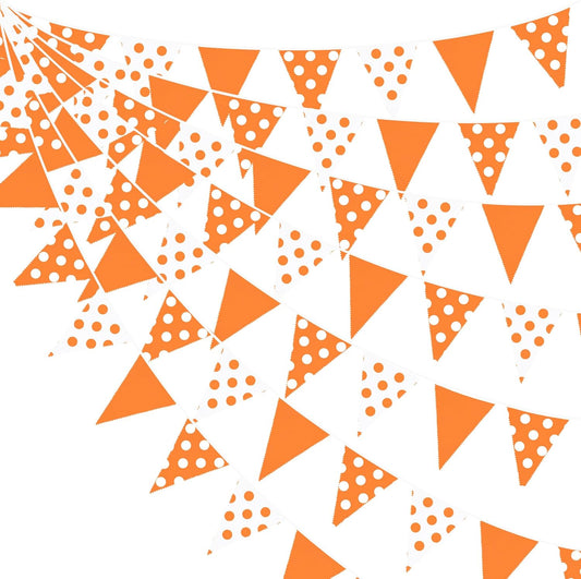 32Ft Orange Party Decorations Orange Fabric Pokal Dot Pennant Triangle Banner Party Flag Bunting Streamer Garland for Birthday Groovy Baby Shower Sunshine Home Outdoor Garden Decor Supplies