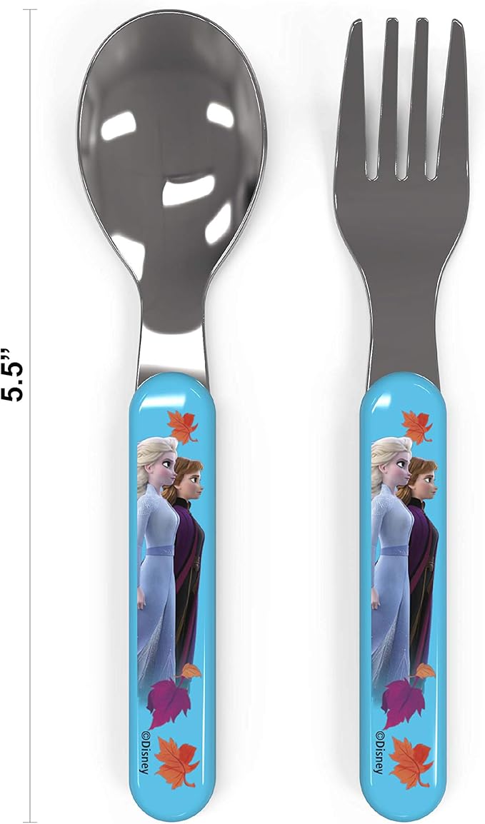 Zak Designs 5-Piece Dinnerware Set, Disney Frozen 2 - Durable Plastic & Stainless Steel - Includes Water Bottle, 8-Inch Plate, 6-Inch Bowl, Fork & Spoon - Suitable for Kids Ages 3+
