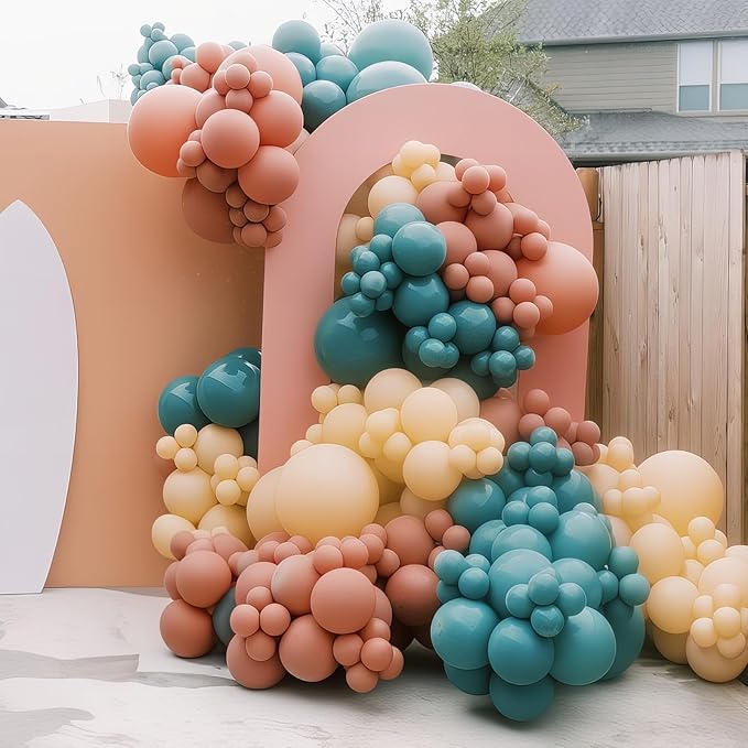 Boho Rainbow Balloons 60 Pcs Retro Teal Blue Blush Pink Dark Light Orange Yellow Sage Green Dusty Blue Balloon Colorful Balloons for Thanksgiving Fall Autumn Baby Shower Decor Safari Birthday