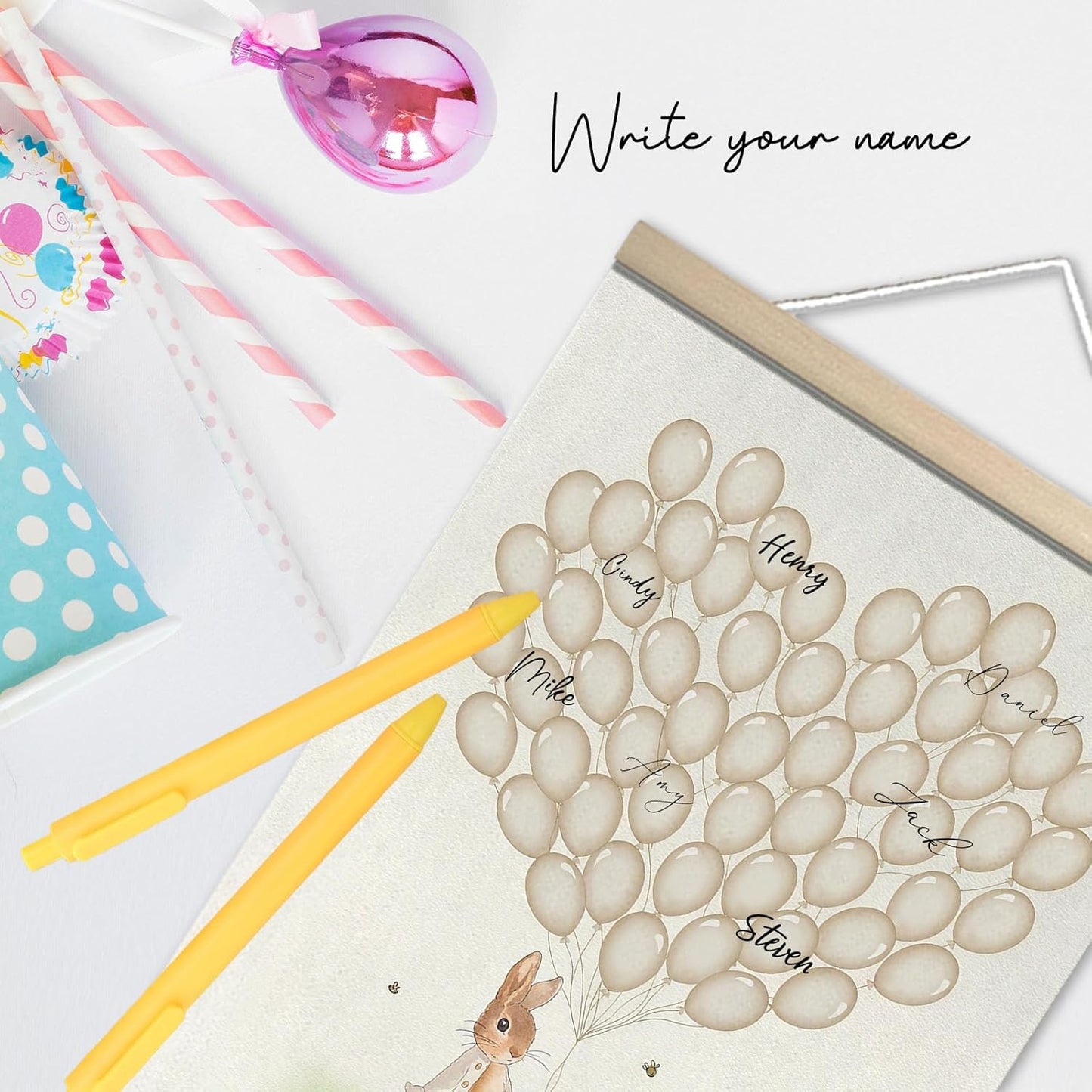 Welcome Baby Shower Guest Book, Rabbit Theme Guestbook with Pen for Baby Shower, Birthday Party Decor, Memory Book