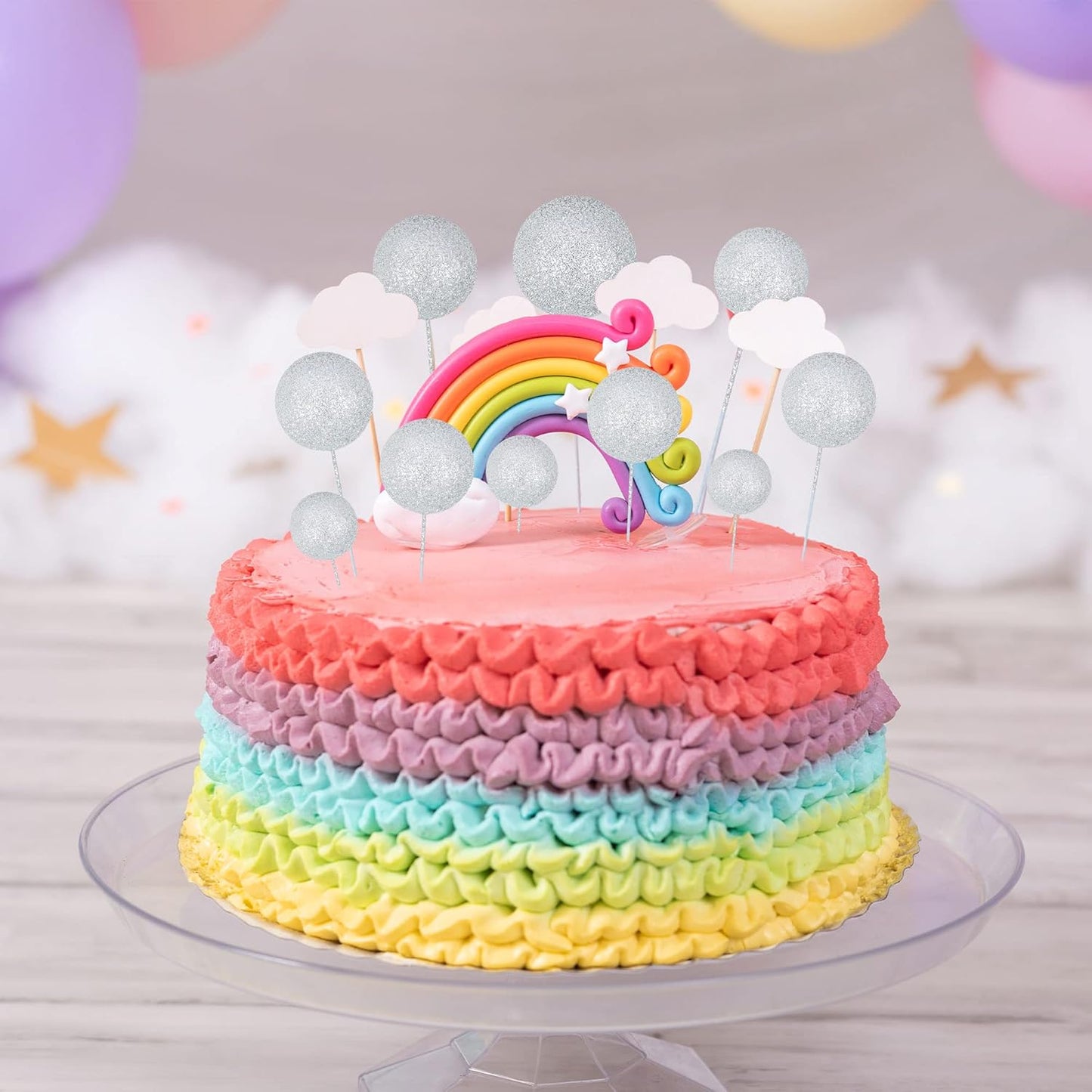 30Pcs Balls Cake Topper Glitter Foam Ball Cake Picks Mini Balloon Cupcake Insert Bubble Balls DIY Decoration for Baby Shower Wedding Anniversary Kids Birthday Graduation Party Cake Decorations Silver