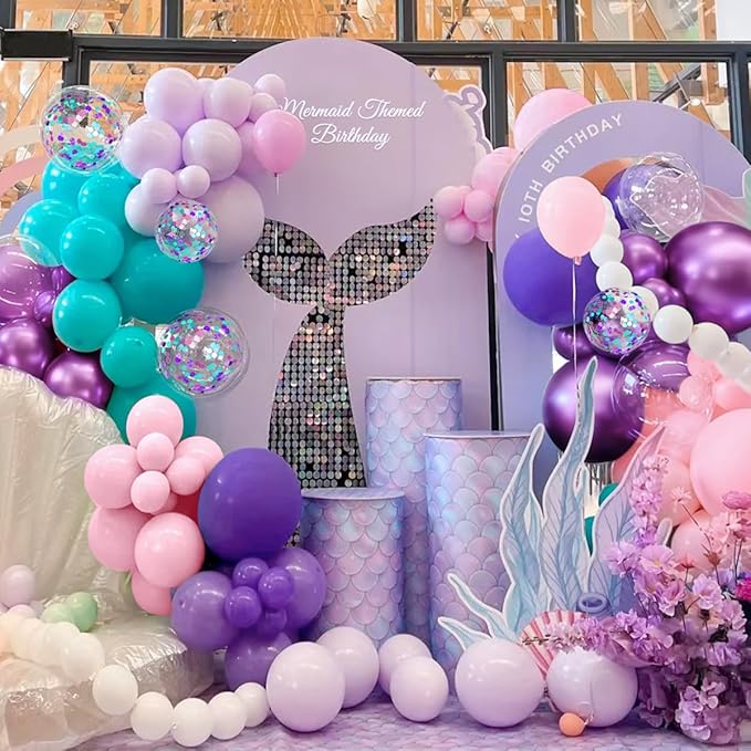 Mermaid Balloon Garland Arch Kit, 167Pcs Cotton Candy Pink Lavender Lilac Metallic Purple Teal Blue Latex Balloons for Women Girl Birthday Baby Shower Ocean Themed Party Decorations