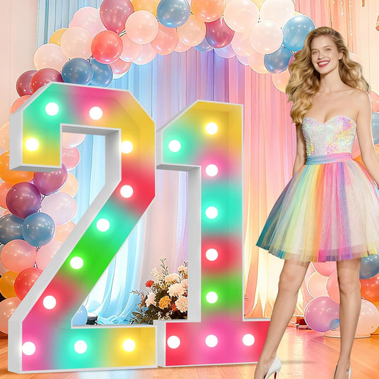 Ledido 4FT Marquee Light Up Numbers 21, 34 Colors Changing Marquee Numbers 4 Feet Tall with Remote, Big 21st Birthday Number, Large Lighted Number for Anniversary Graduation Birthday Party Decoration