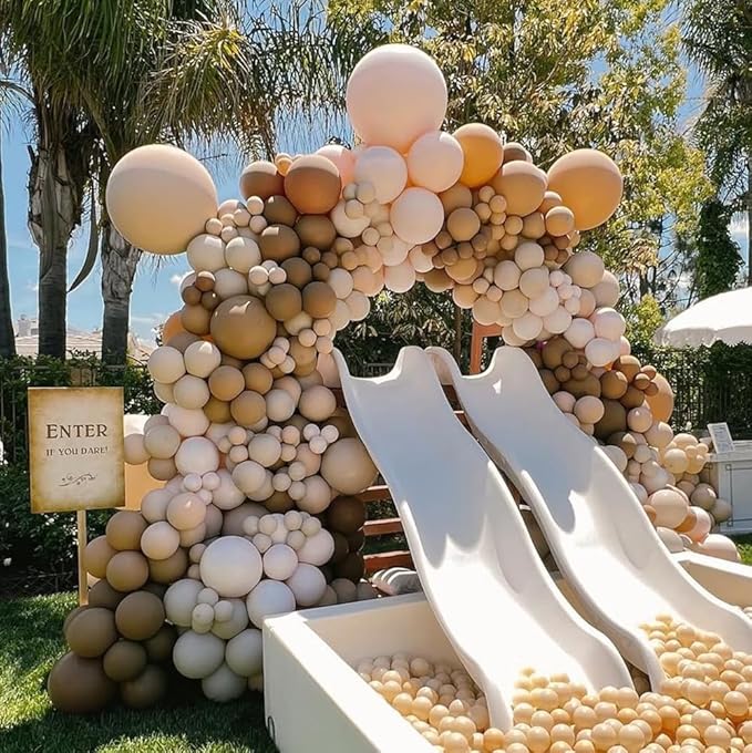 Brown Balloons Arch Kit, 162pcs Neutral Boho Brown Apricot White Balloons Garland for Bear Baby Shower Bohemian Neutral Jungle Safari Birthday Party Decorations