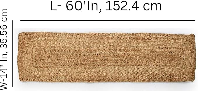 Hand Woven Natural Fiber Reversible High Traffic Resistant 100% Jute Burlap Braided Table Runner Area Rug 60 Inches Long Hand Crafted Rustic Vintage Dining (Natural Jute, 14" X 60" Inch)
