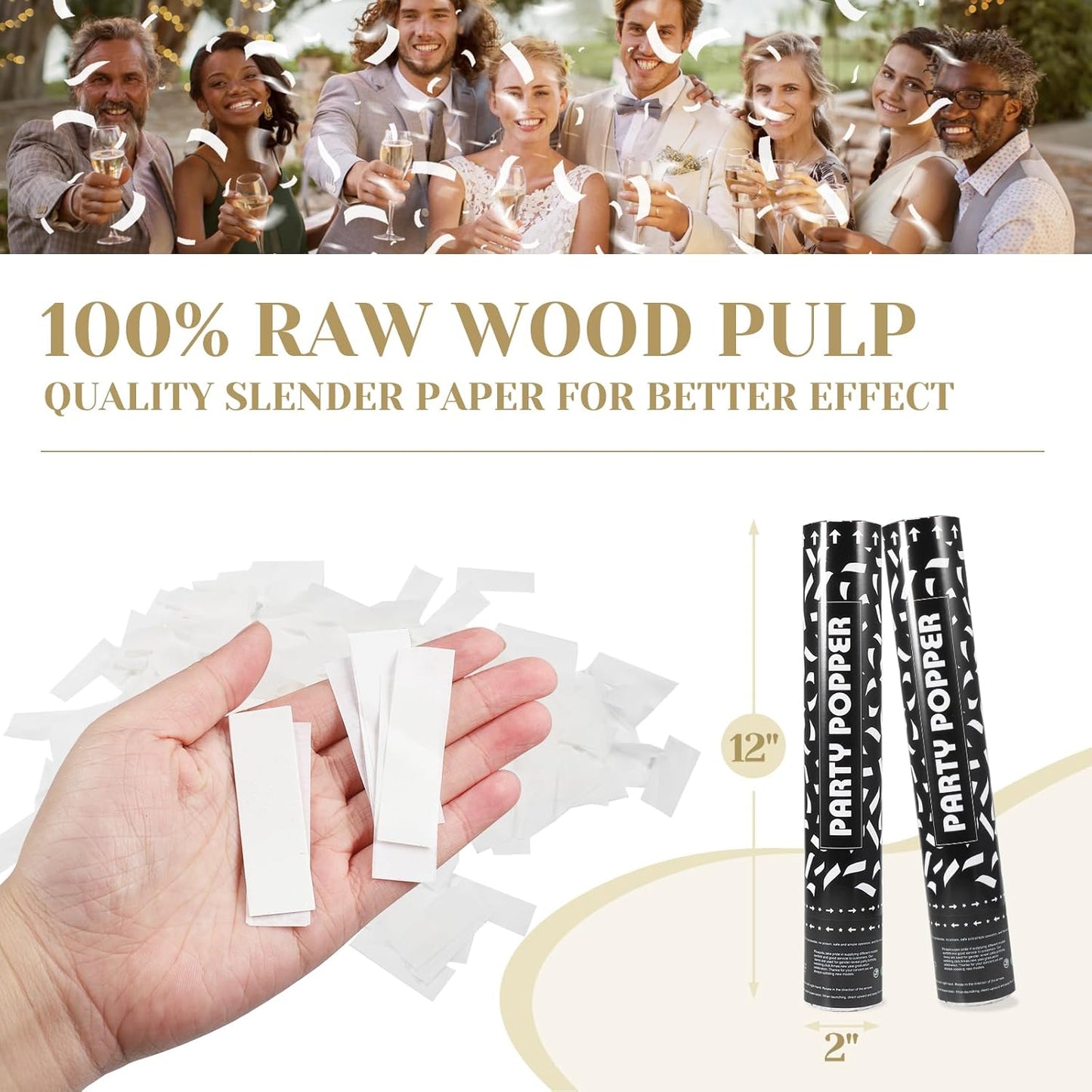 White Confetti Cannon 6Pcs,Confetti Poppers Party Shooter 12inch Wedding Poppers For Birthday,Indoor Party,Celebrations,Photo Shoots and New Years