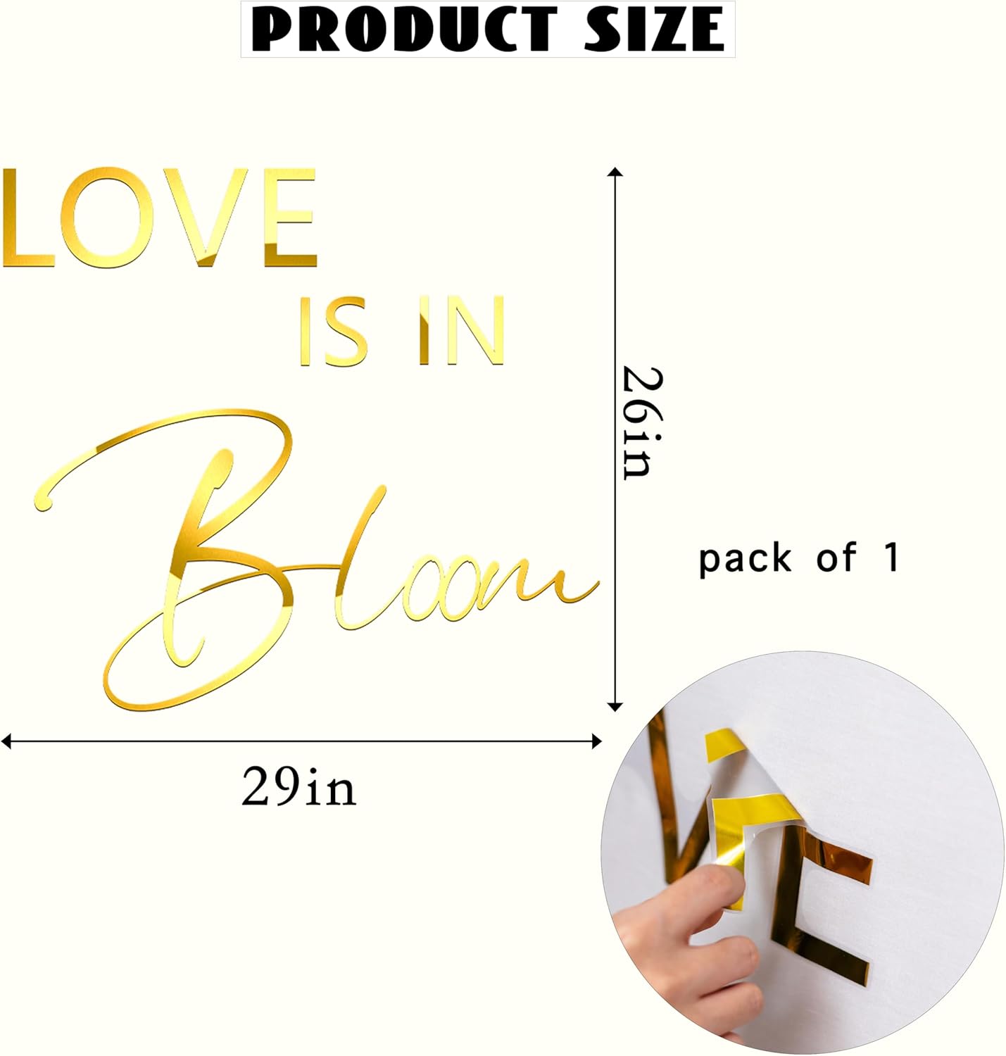 Love is in Bloom Decal - Bridal Shower Party Decoration Supplies, Bride-to-Be, Wedding, Bachelorette Party Wall Sticker, Gold Sign Bloom Decal Balloon Arch Decoration