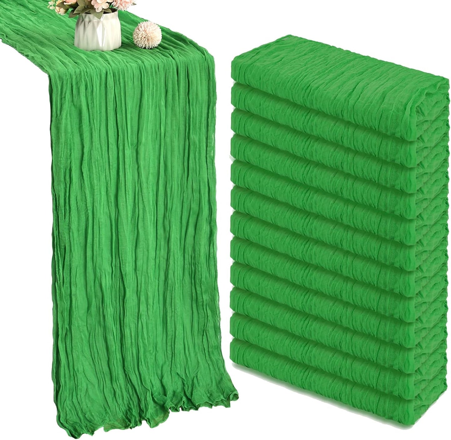 12 Pack 10FT Green Cheesecloth Table Runner 35x120 Inch Gauze Rustic Boho Table Runner Cheese Cloth for Wedding Decor Birthday Party Bridal Baby Shower Table Centerpiece Decoration