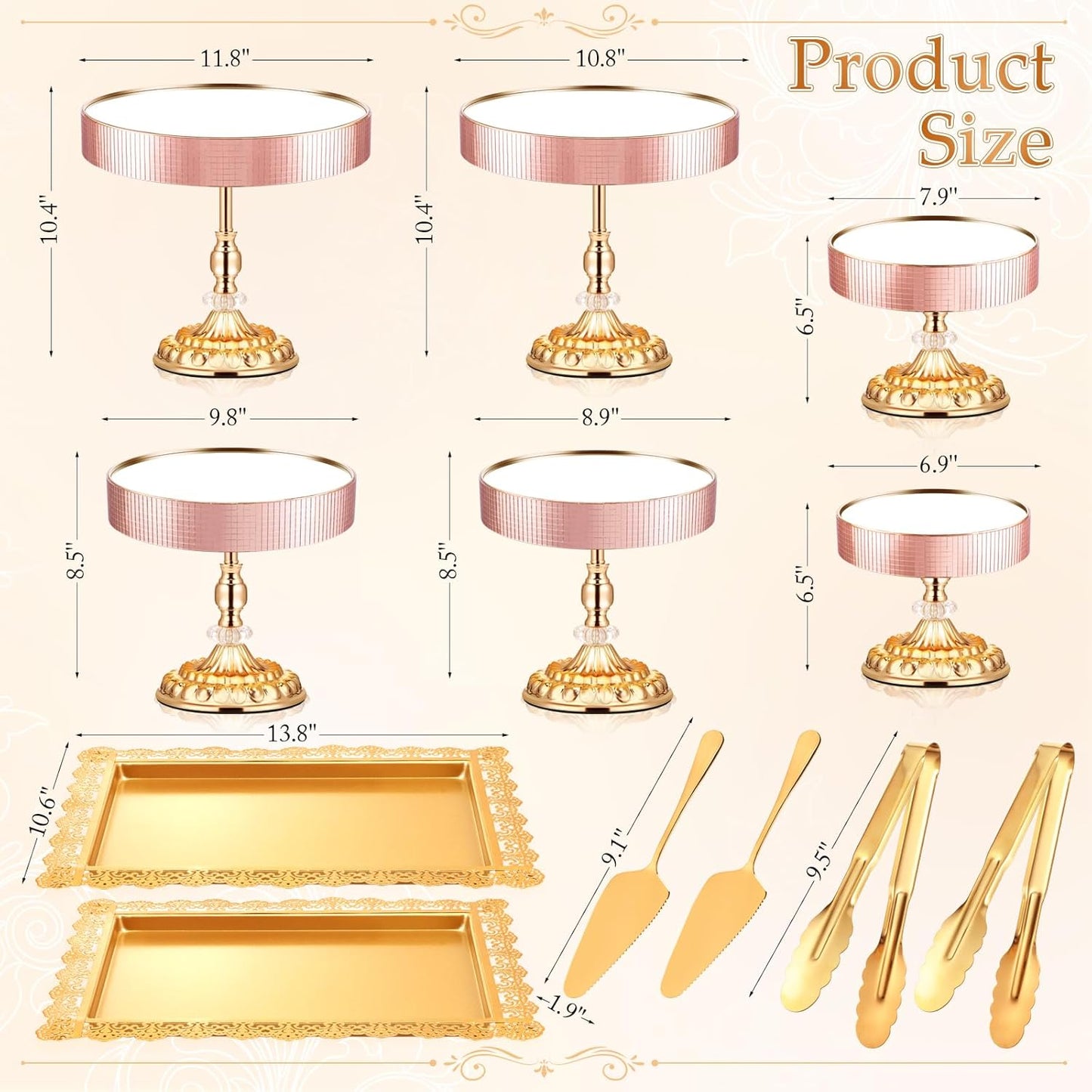 12 Pieces Gold Cake Stand Set, Vintage Cake Display Stand with Crystal Edge and Cupcake Display Tray, Dessert Table Display Set for Wedding Party Baby Shower Anniversary Celebration