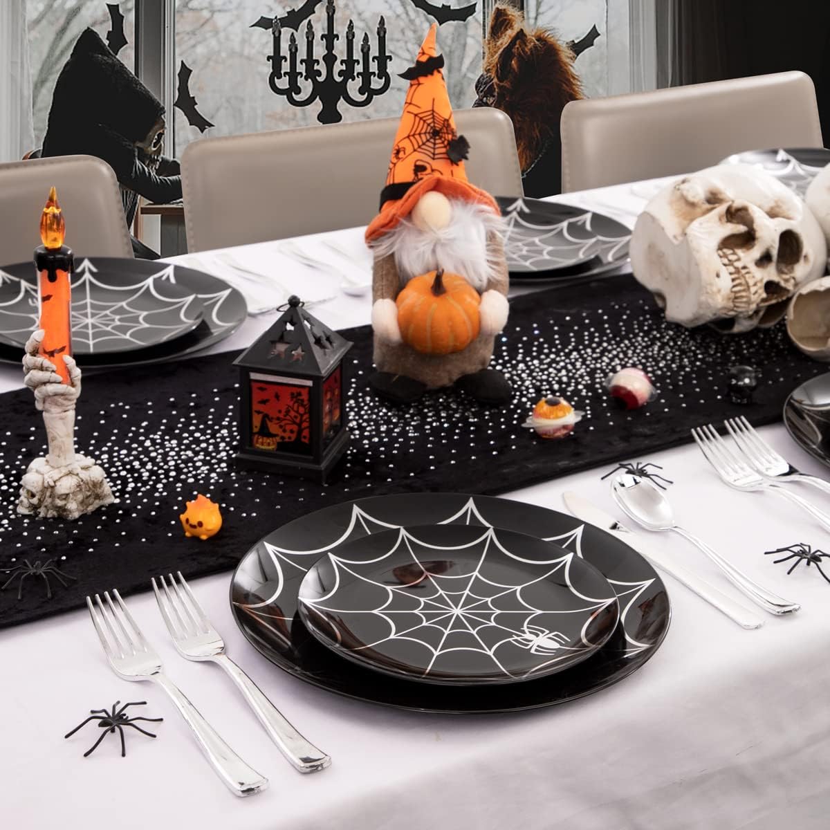 NOCCUR 60PCS Halloween Plastic Plates - 30 Black Dinner/Dessert Plates - Ideal for Halloween Party