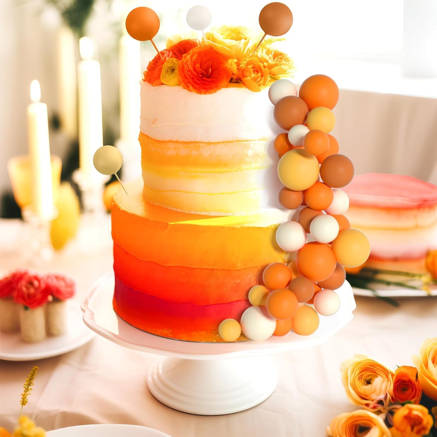 138 Pcs Balls Cake Topper Decorations Balloon Cupcake Toppers Foam Multisize Cake Topper Balls for Birthday Party Wedding Anniversary(Assorted Yellow,Khaki)
