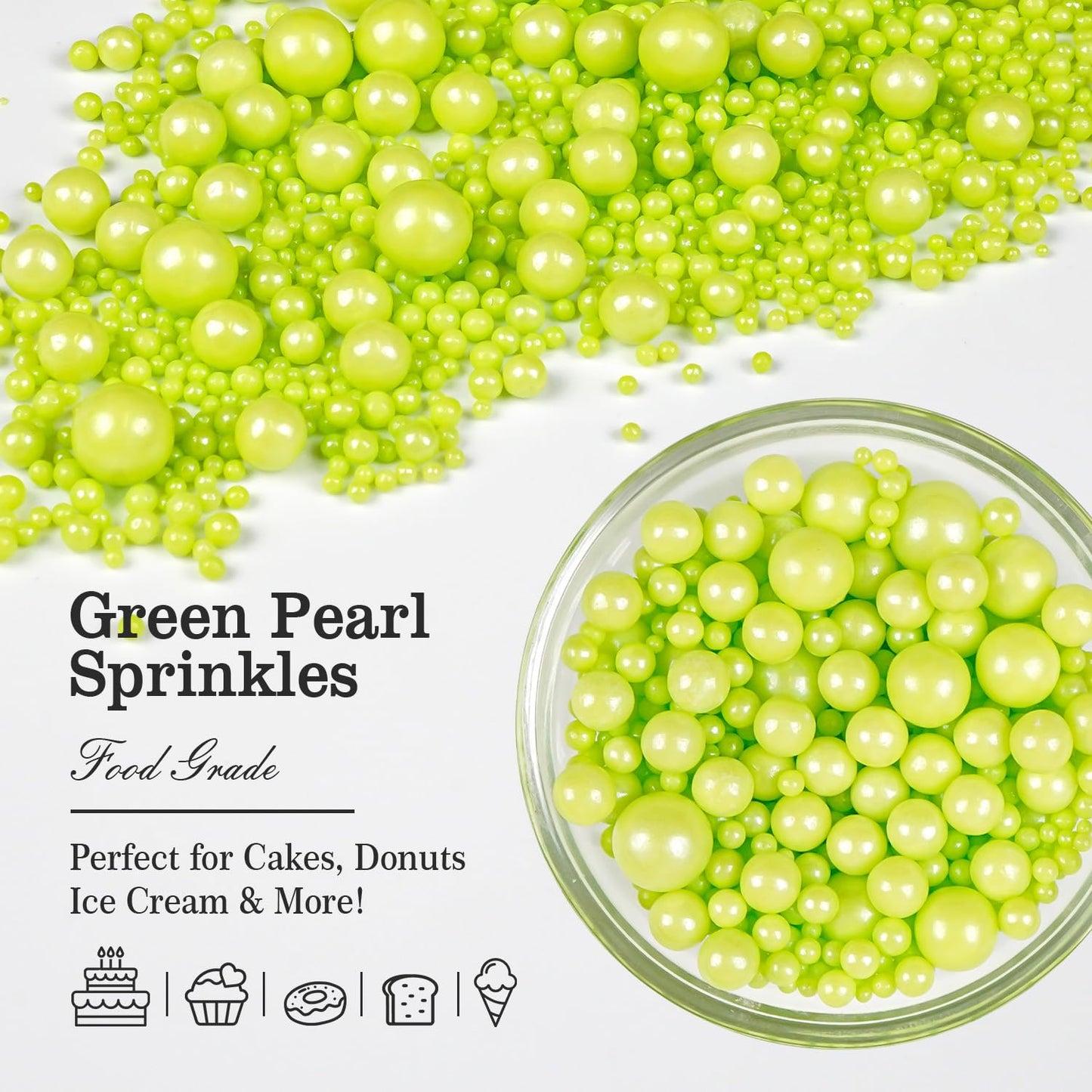 Christmas Green Pearl Sprinkles, Edible Candy Sugar Pearls, 150g/5.29oz, Mix Size, Cake Decorations & Cupcake Toppers, Wedding Party, Easter Supplies, Foodgrade Decoration