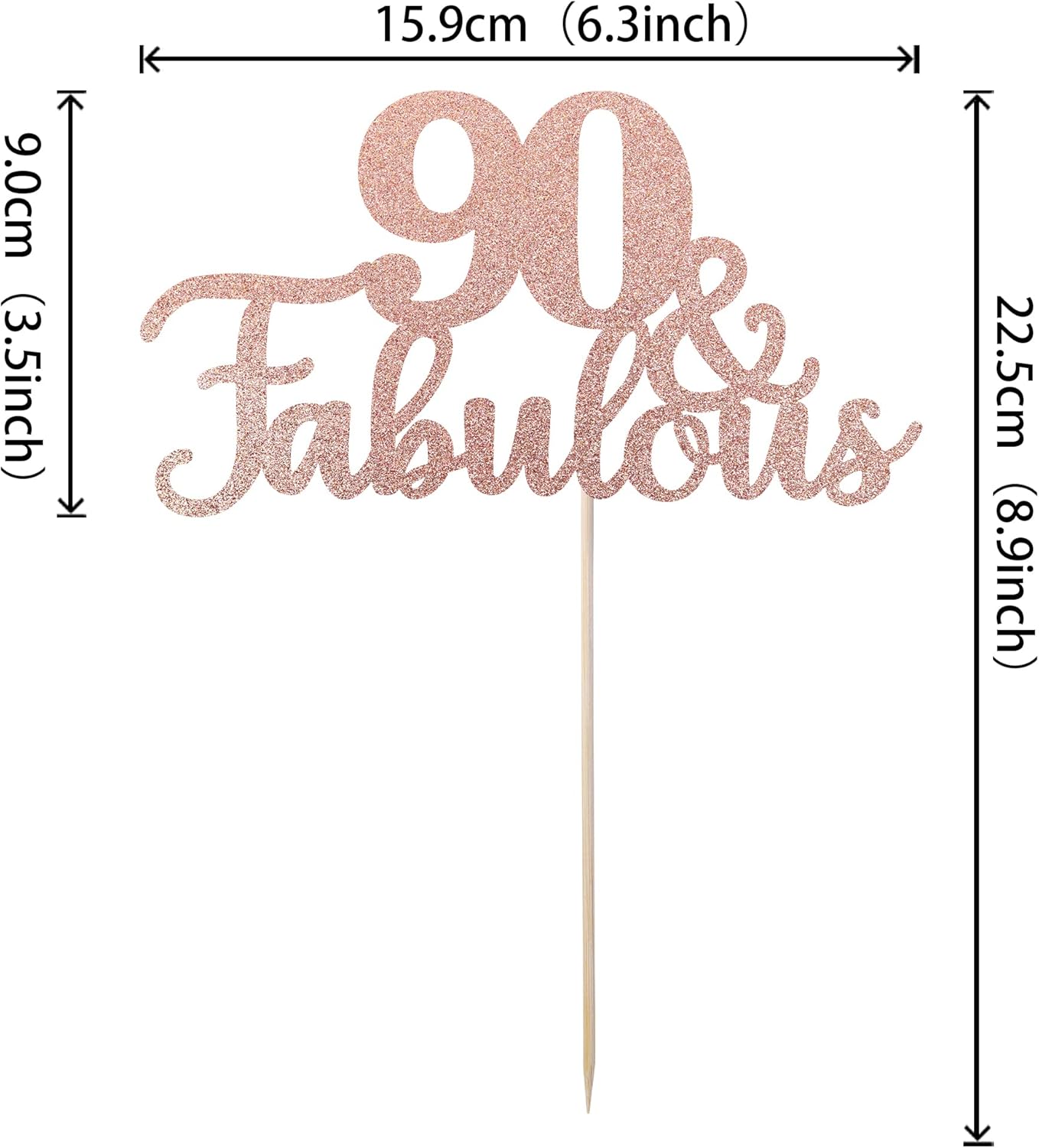 1 PCS 90 & Fabulous Cake Topper Glitter Ninety and Fabulous Cake Toppers Happy 90th Birthday Cake Pick for 90th Wedding Anniversary Birthday Party Cake Decorations Supplies Rose Gold