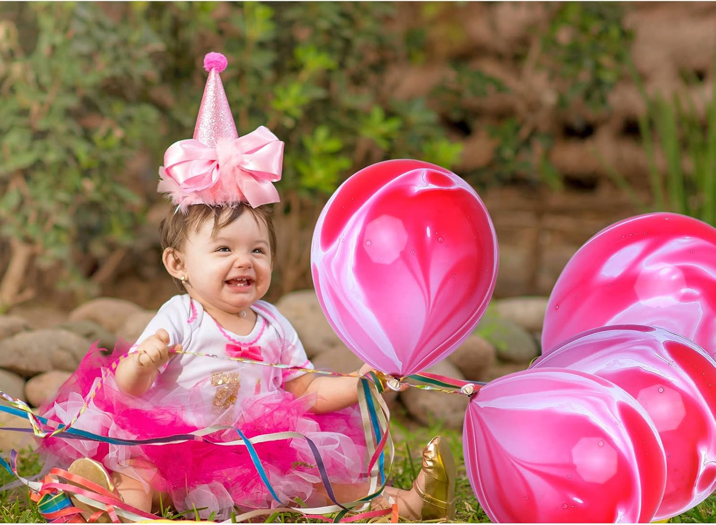 Pink Marble & Agate Latex Balloons - 12 Inch, 50PCS Pink Tie Dye Swirl Balloons for Birthday, Christmas, Valentine's Day & Wedding Celebrations