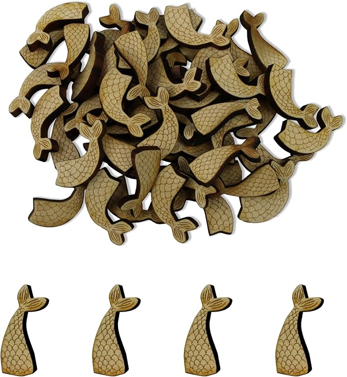 Confetti - Engraved Wood - Rustic Wooden Wedding Decor Party Table Scatter Decorations (Mermaid Tail)