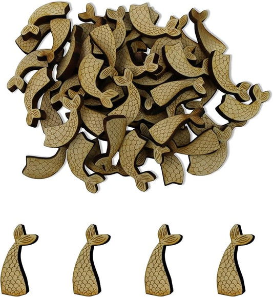 Confetti - Engraved Wood - Rustic Wooden Wedding Decor Party Table Scatter Decorations (Mermaid Tail)