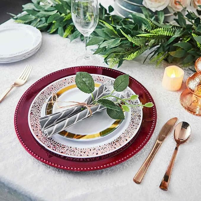 Efavormart 6 Pack - 13" Burgundy Round Acrylic Beaded Charger Plates Perfect for Wedding Catering Decorations Centerpieces, Events Party, Tabletop Decor & Dinner Servers