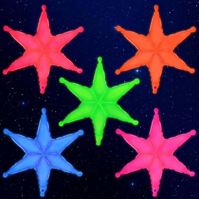 Mega-L Glow in the Dark Party Supplies, 5 Pcs Neon Hexagram Balloons Set – Fluorescent Red, Lemon Yellow, Fuchsia, Blue and Orange Balloons Perfect for Birthday, Wedding, Anniversary, Graduation Party