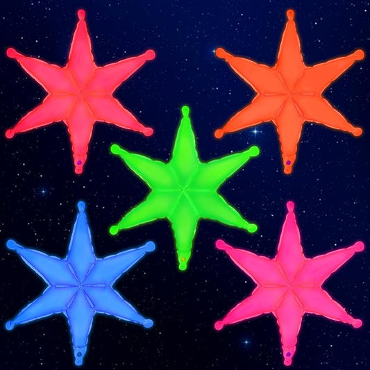 Mega-L Glow in the Dark Party Supplies, 5 Pcs Neon Hexagram Balloons Set – Fluorescent Red, Lemon Yellow, Fuchsia, Blue and Orange Balloons Perfect for Birthday, Wedding, Anniversary, Graduation Party