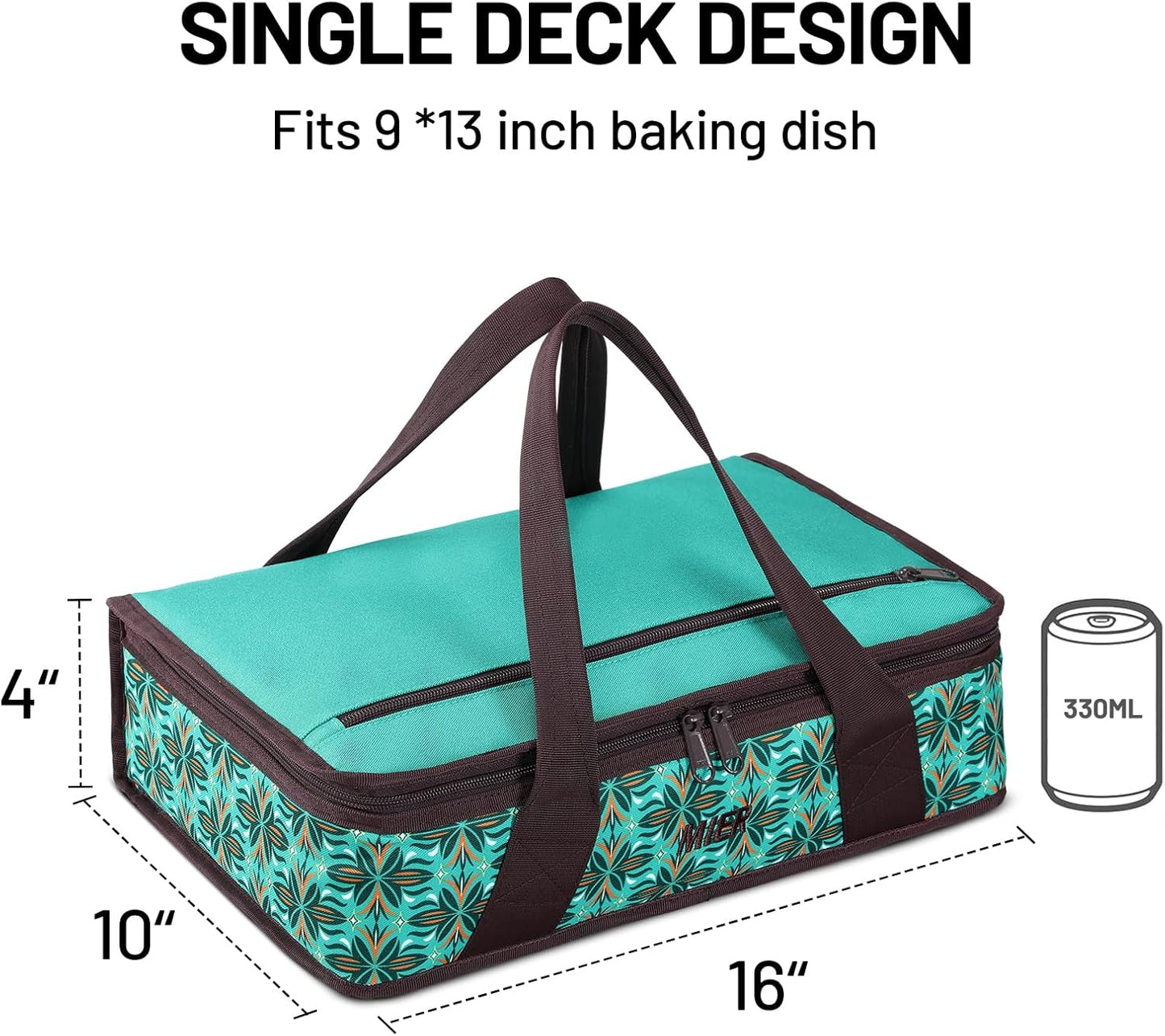 MIER Insulated Casserole Carrier for Hot or Cold Food Thermal Food Carrier Bag for Lasagna Potluck Parties Picnic Cookouts, Fits 9"x13" Baking Dish/Foil Pan, Teal