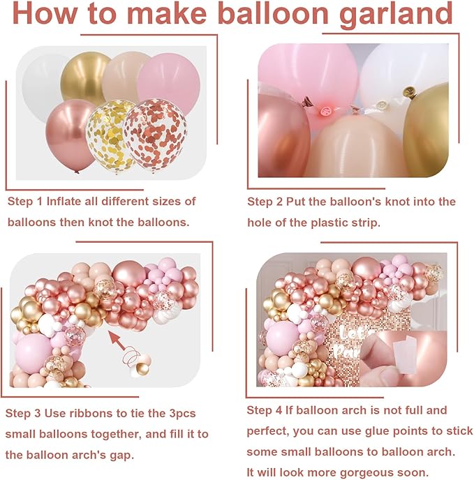 Rose Gold Balloons Arch Garland Kit 164pcs Pastel Pink Chrome Gold Balloon in Different Sizes with Confetti Balloons for Mothers Day Bridal Shower Princess Girl Birthday Baby Shower Party Decorations