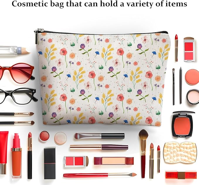 4 Pcs Watercolor Wildflower Makeup Bag, Botanical Cosmetic Bags Plant Lover Friendship Gifts for Women Sister Bestie Mom Friend Thanksgiving Christmas Birthday Gifts Travel Toiletry Bag Accessories