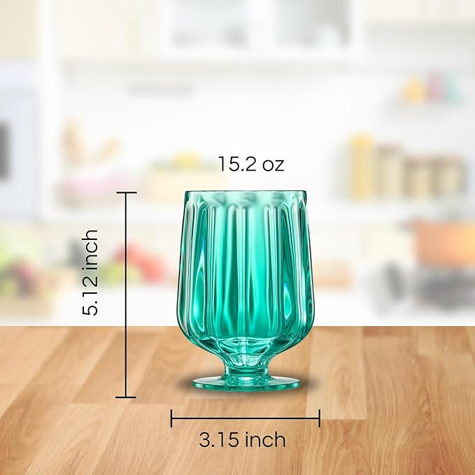 15oz Unbreakable Premium Drinking Glasses Set of 4 - Super Grade Acrylic Plastic - Perfect For Gifts - European Style Shatterproof BPA-free Glassware Dishwasher-Safe, Indoor & Outdoor (Green)