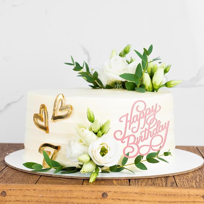 6 Pcs Rose Gold Happy Birthday Cake Topper Side Mirror Acrylic Cake Topper Happy Birthday Cake Sign Decorations Rose Gold Cake Inserts Cake Decor Supplies Cupcake Toppers for Birthday Party Cake
