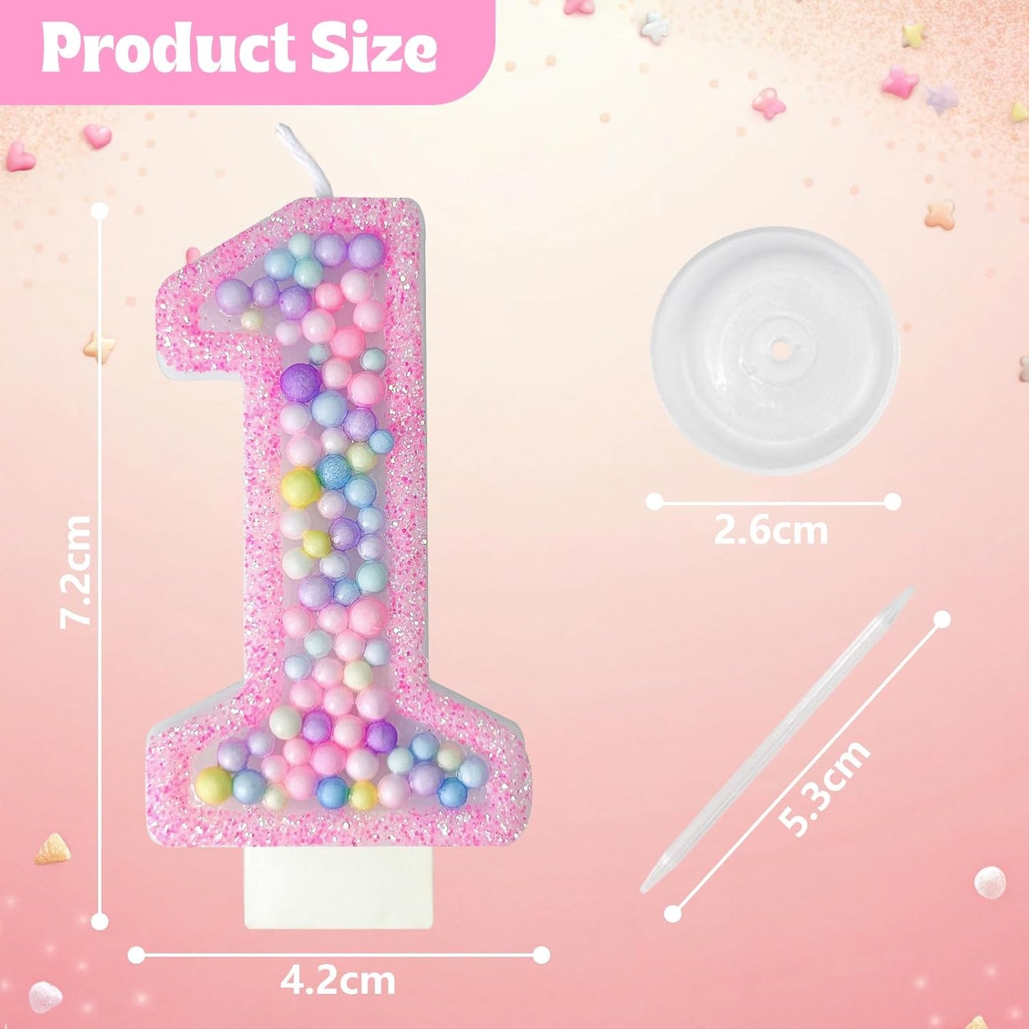 Zlongron Birthday Number Candles, Handmade Macaron 3D Flash Number 1 Candle, Suitable for Girls and Boys' Birthdays, Weddings, Anniversaries, Theme Party Cake Decorations (1)