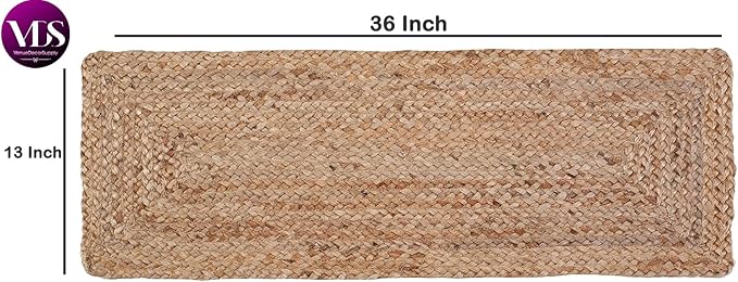 VDS Pack of 1 - Rectangle Jute Rug Braided Table Runner 100% Natural Burlap Reversible Rustic Hessian Table Cloth Centerpiece for Wedding ,Home, Kitchen, Table Decoration (Size 13x36 Inch) (Natural)
