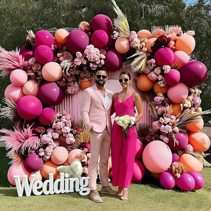 Hot Pink Balloon Arch Kit, Double Stuffed Dark Pink Peach Balloon Garland Fiesta Magenta Balloons Set for Valentine's Day Mother Birthday Bridal Shower Wedding Bachelorette Party Decorations