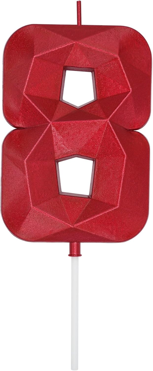 DERVENTA Birthday Candles Big Numbers 3D Red 3.7 inch Party Cake Topper 1 Piece (Number 8 Red)