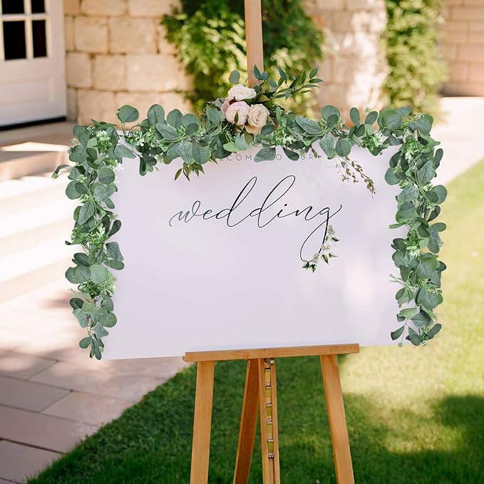 6.2ft Artificial Eucalyptus Garland with Butterfly Leaves and White Flowers – Full Faux Greenery Vine for Wedding Arch, Fireplace Mantel, Table Centerpiece, Party and Home Decor