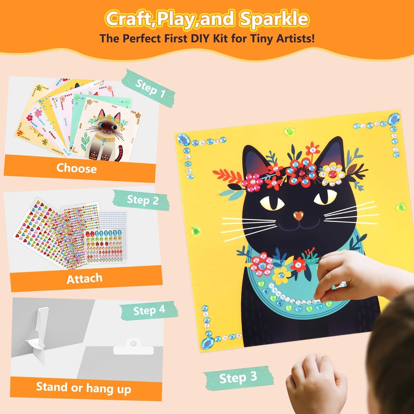 Marlrin Cats Crafts for Kids Ages 4-8,Gem Stickers Crafts,Diamond Art Kits for Kids,Arts and Crafts Kits,Craft Kit for Girls 6-8,Birthday&Christmas Gift for Girls & Boys Ages 3, 4, 5, 6, 7, 8