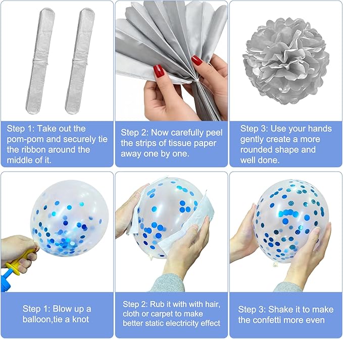 Retirement Party Decorations, Blue Silver Happy Retirement Decorations for Women Men Happy Banner & Backdrop Hanging Swirls Foil Balloon Retire Sash Paper PomPoms and Honeycomb Centerpieces