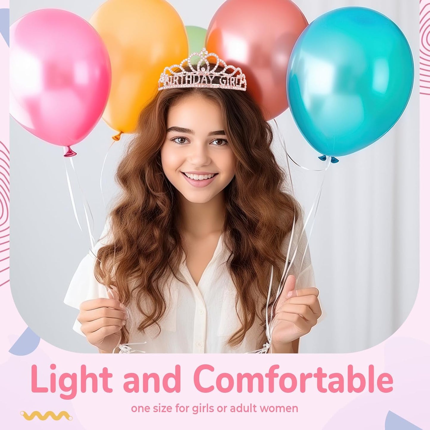 Birtthday Tiara Crown with Sash for Women Birthday Queen Party