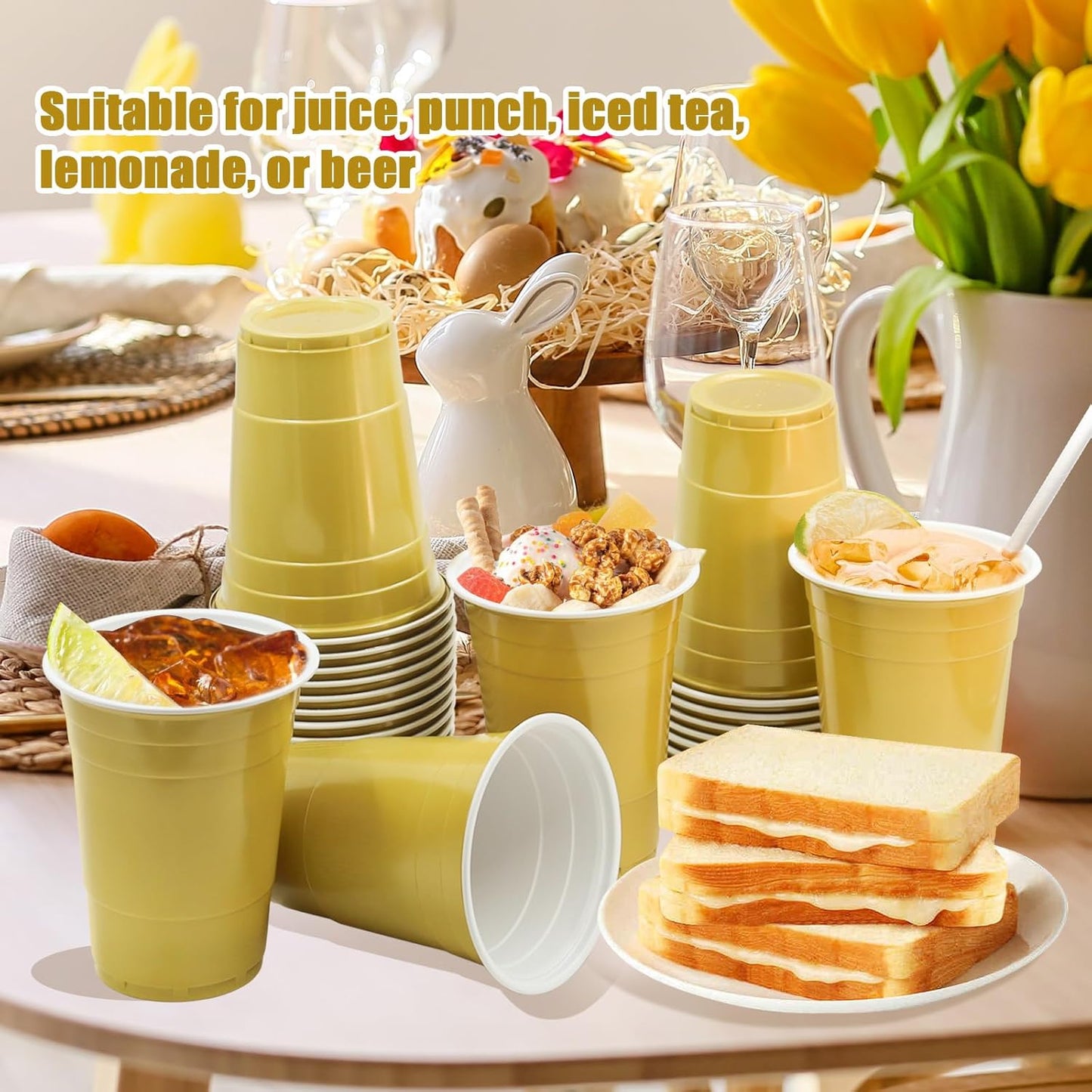 100 Pack 16 oz Gold Plastic Cups for Party, Heavy Duty Gold Disposable Cups Graduation Cups Bulk for Halloween Wedding Birthday Festive Celebrations Wine Beer Beverage